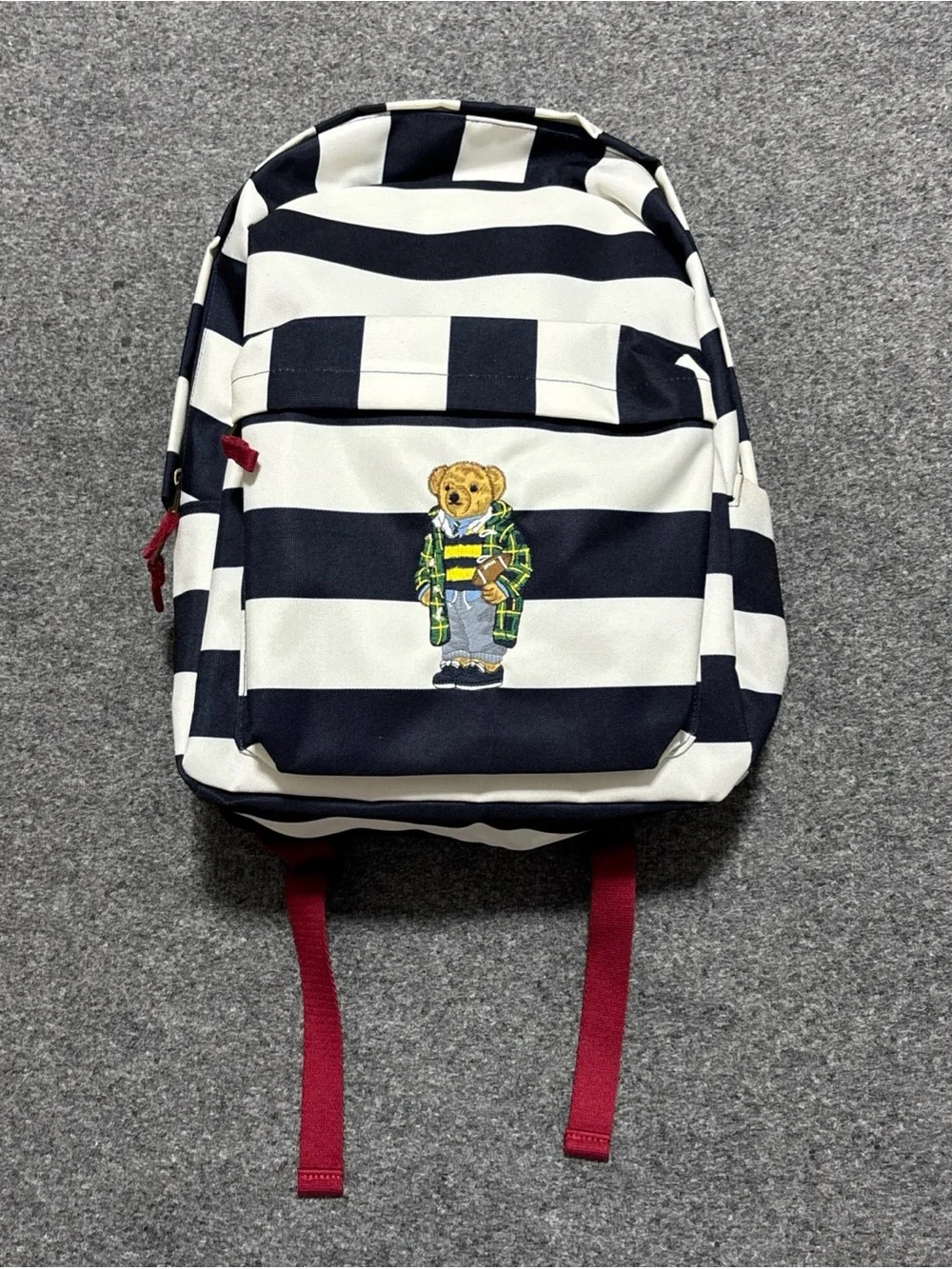 Polo Ralph Lauren Bear Football Navy White Striped Backpack Laptop Sleeve